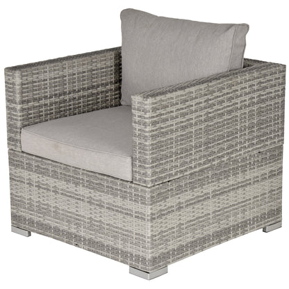 Outsunny Jednoosobowa sofa rattanowa z wyściełanymi poduszkami, fotel ogrodowy z plecionej wikliny PE, odporny na warunki atmosferyczne, z podłokietnikami, szary