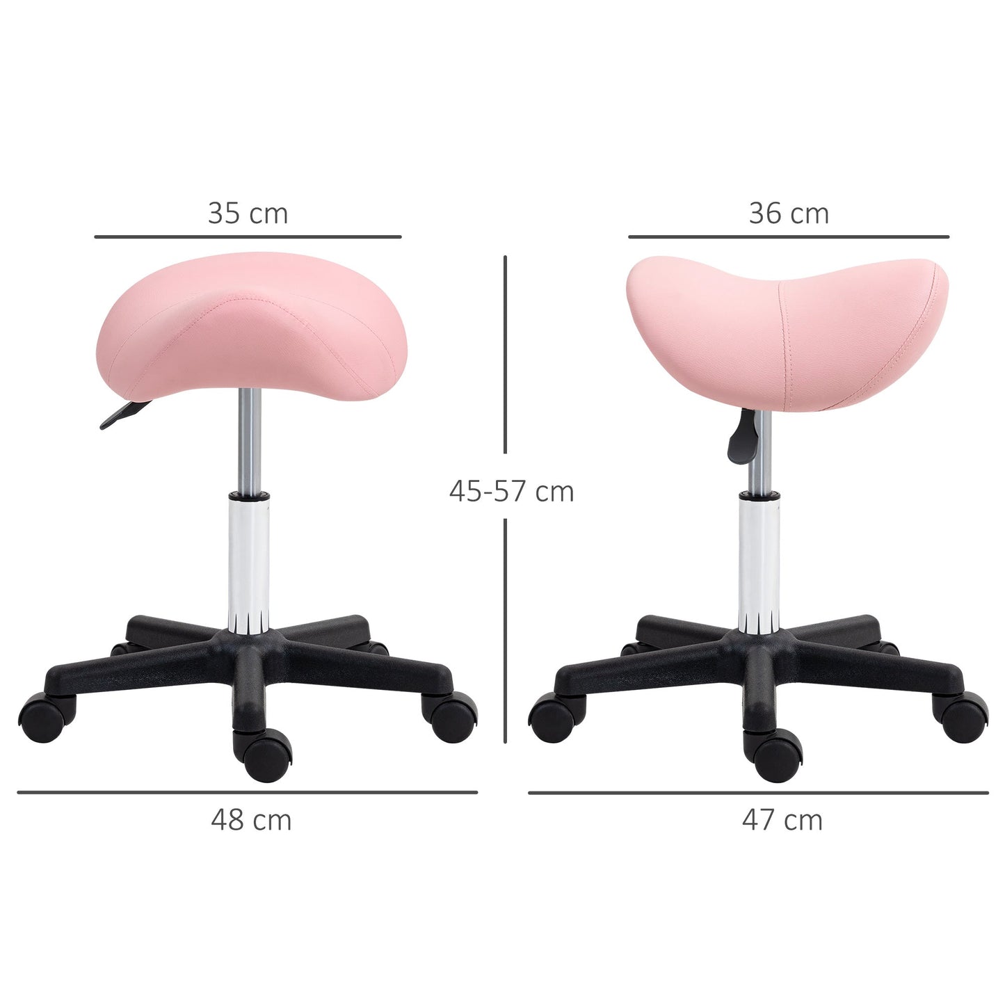 HOMCOM Saddle Stool, PU Leather Adjustable Rolling Salon Chair ze stalową ramą do masażu, spa, urody i tatuażu, różowy