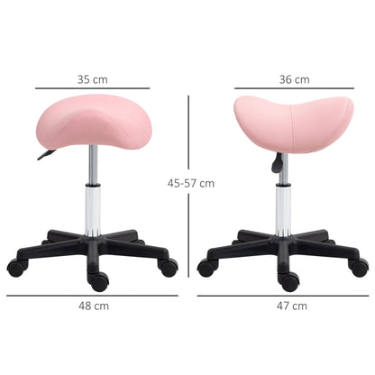 HOMCOM Saddle Stool, PU Leather Adjustable Rolling Salon Chair ze stalową ramą do masażu, spa, urody i tatuażu, różowy