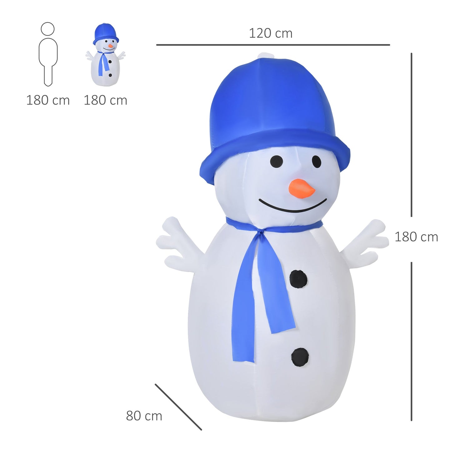 HOMCOM 1.8m Christmas Inflatable Snowman Outdoor Blow Up Decoration for Garden Lawn