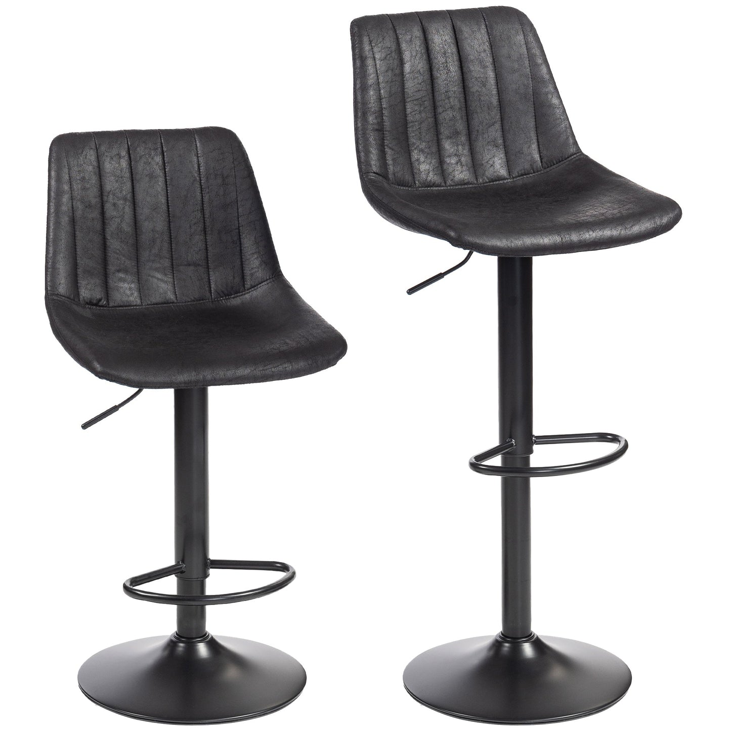 HOMCOM Set of 2 Leathaire Tub Bar Stools - Black
