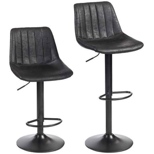 HOMCOM Set of 2 Leathaire Tub Bar Stools - Black