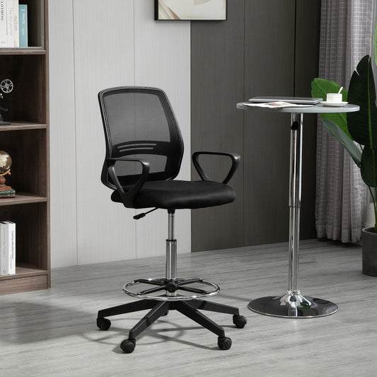 Vinsetto Drafting Chair, Ergonomic Tall Office Chair with Mesh Back, Lumbar Support, Adjustable Height and Foot Ring, Swivel Wheels, for Standing Desk, Black