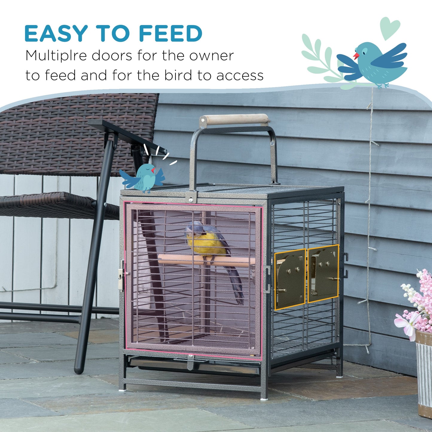 PawHut Parrot Cage, Travel Carry Pet Bird Cage, with Metal Handle