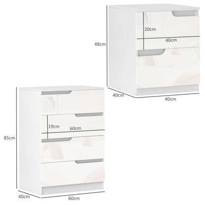 HOMCOM Chest of Drawers and Bedside Table, Modern, High Gloss