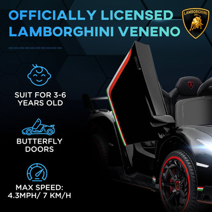 12 Volt Lamborghini Veneno Licensed Kids Electric Ride on Car With Portable Battery, Powered Electric Car w/ Bluetooth, Remote, for Aged 3-6, Black