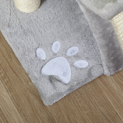 PawHut Cat Tree, Cat Tower for Kittens with Rotatable Top Bar, Sisal Scratching Post, Tunnel, Dangling Balls - Grey