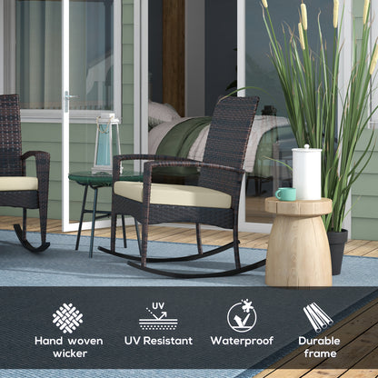 Zestaw 2 bujanych krzeseł ogrodowych Outsunny Outdoor PE Rattan z podłokietnikiem i poduszką, brązowy