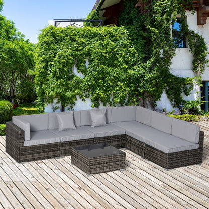 Outsunny 7 Piece Garden Rattan Furniture Set Patio Outdoor Sectional Wicker Weave Sofa Seat Coffee Table w/ Cushion and Pillow Buckle Structure