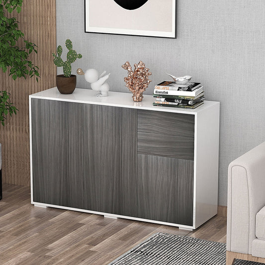 Komoda HOMCOM High Gloss Frame, szafka boczna, konstrukcja Push-Open z 2 szufladami do salonu, sypialni, jasnoszara i biała