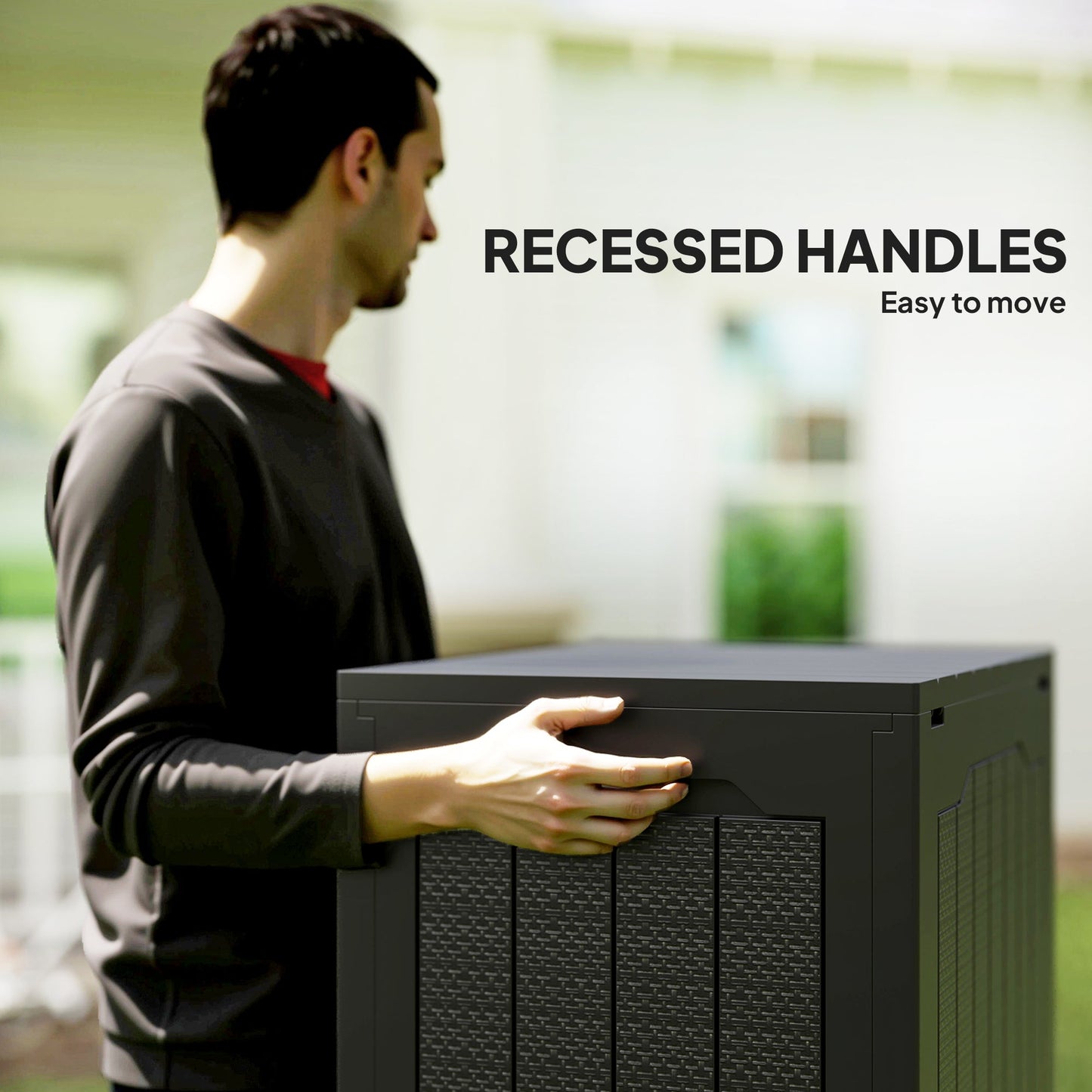 Outsunny 93L Plastic Garden Storage Box, Outdoor Storage Box with Handles, Waterproof Outdoor Storage Container, Black