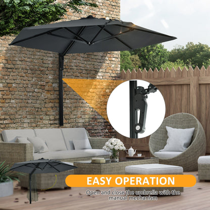 Outsunny Wall Mounted Parasol, Hand to Push Outdoor Patio Umbrella with 180 Degree Rotatable Canopy for Porch, Deck, Garden, 250 cm, Dark Grey