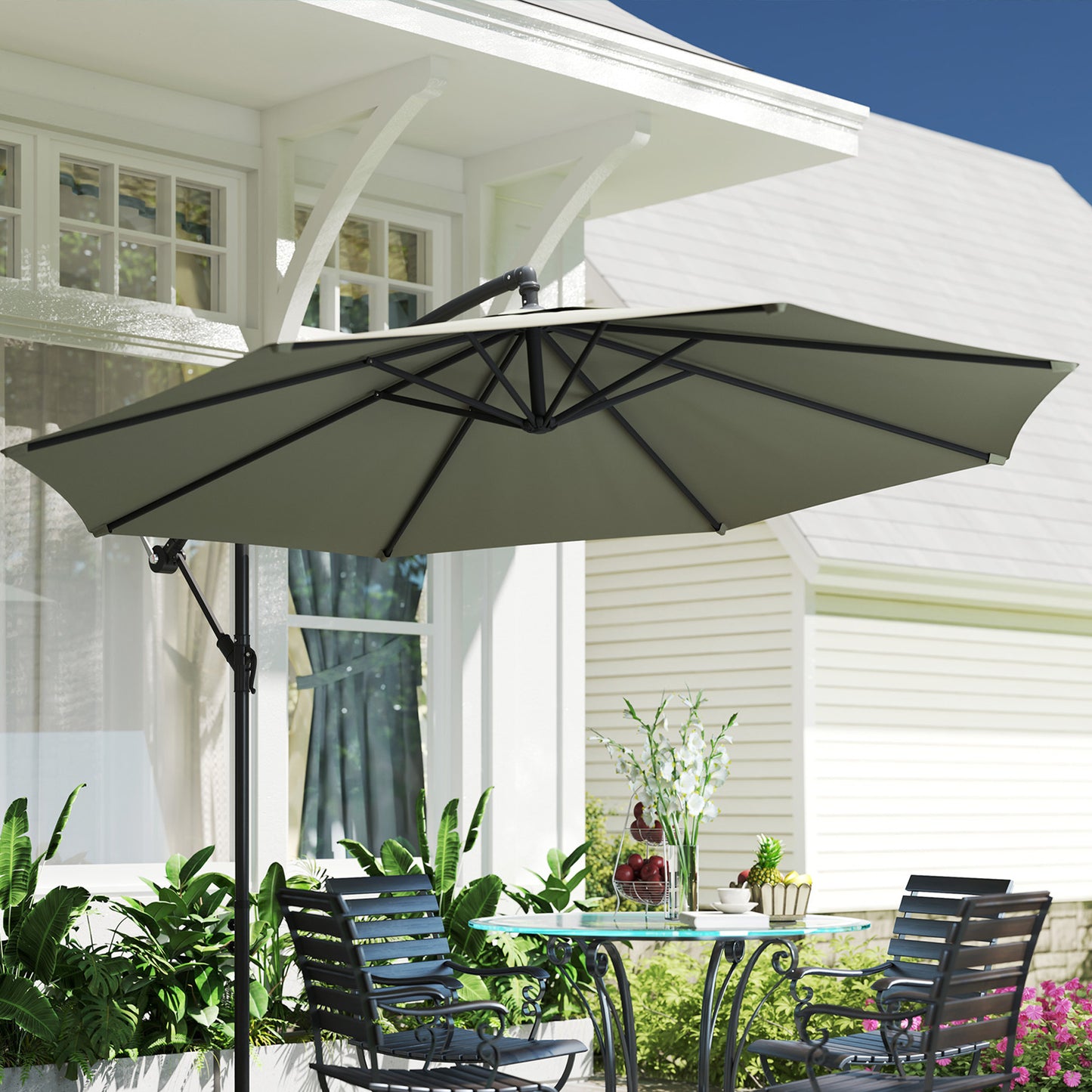 Outsunny 3m parasol wysięgnikowy z podstawą poprzeczną - jasnoszary