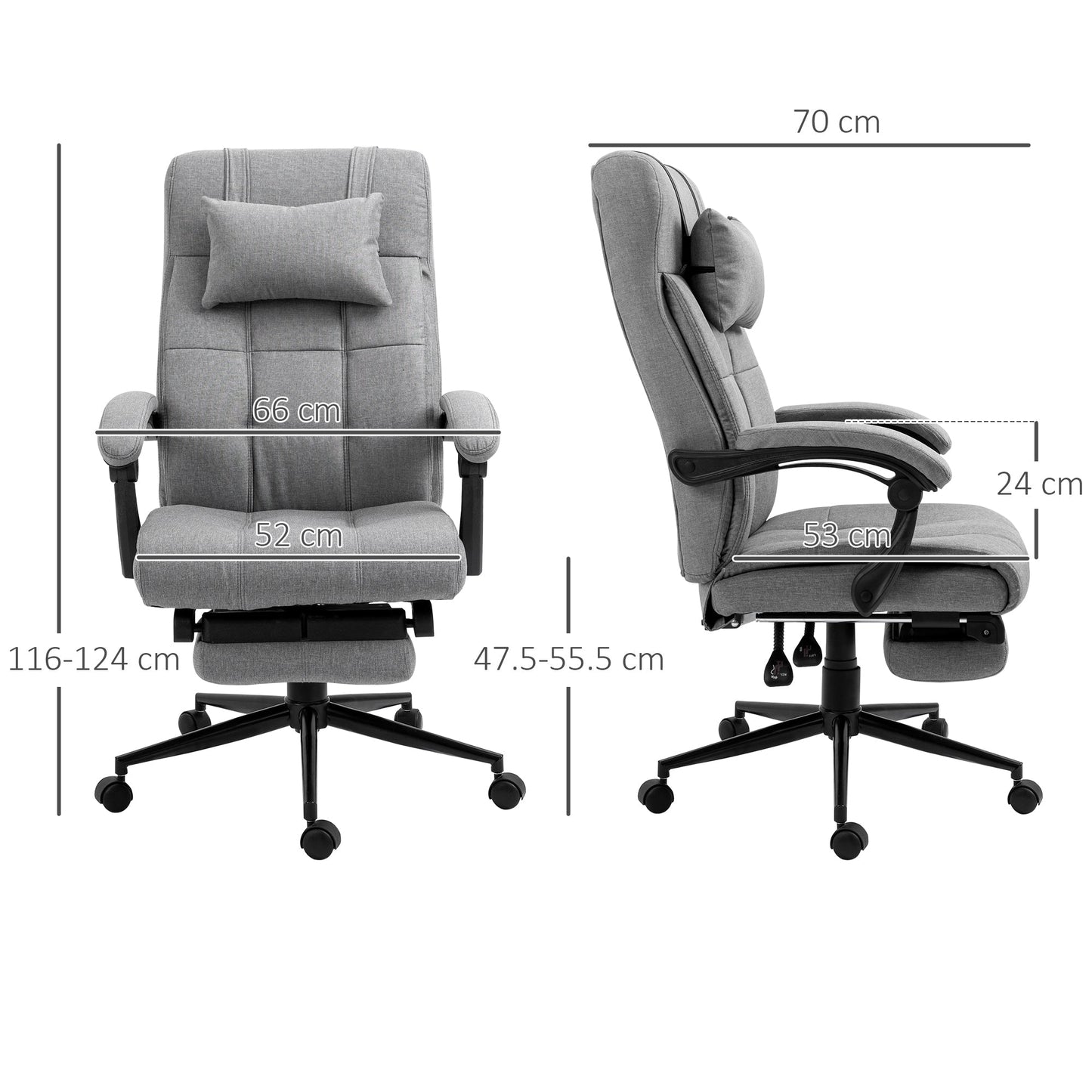 Vinsetto Office Chair with Footrest Ergonomic Office Chair with Armrests Lumber Support and Headrest Light Grey