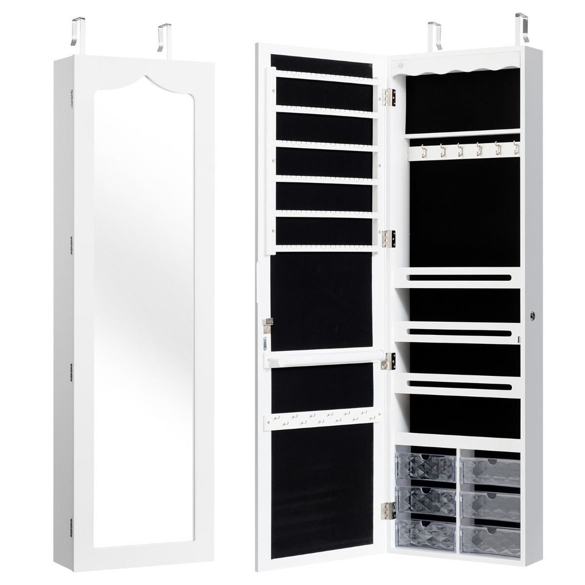 Jewelry Cabinet Armoire with Full Length Mirror-White