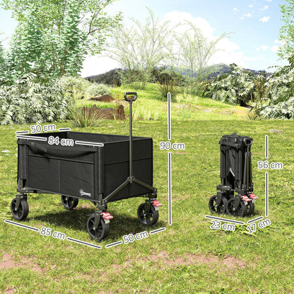 Outsunny Festival Trolley on Wheels, 150L Folding Camping Trolley Cart with Openable Sides, Adjustable Handle and Brakes for Shopping Beach Garden Fishing, Black