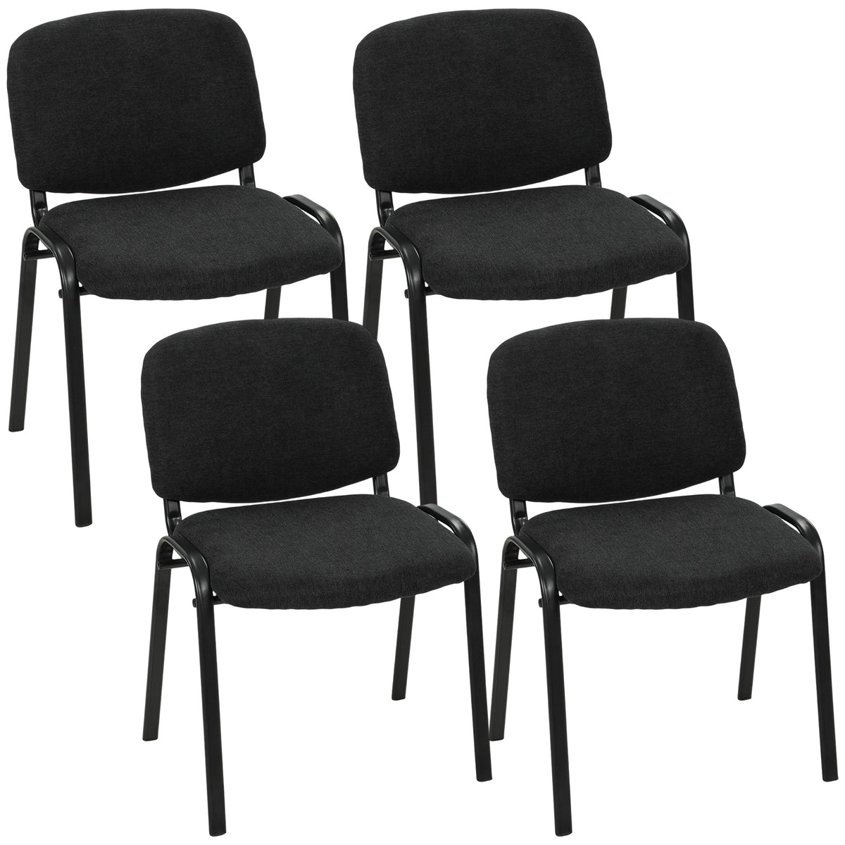 HOMCOM Linen-Look Fabric Reception Chairs, Stackable Meeting Chairs Set of 4 with Backrest, Padded Seat for Office, Black