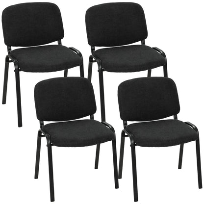 HOMCOM Linen-Look Fabric Reception Chairs, Stackable Meeting Chairs Set of 4 with Backrest, Padded Seat for Office, Black