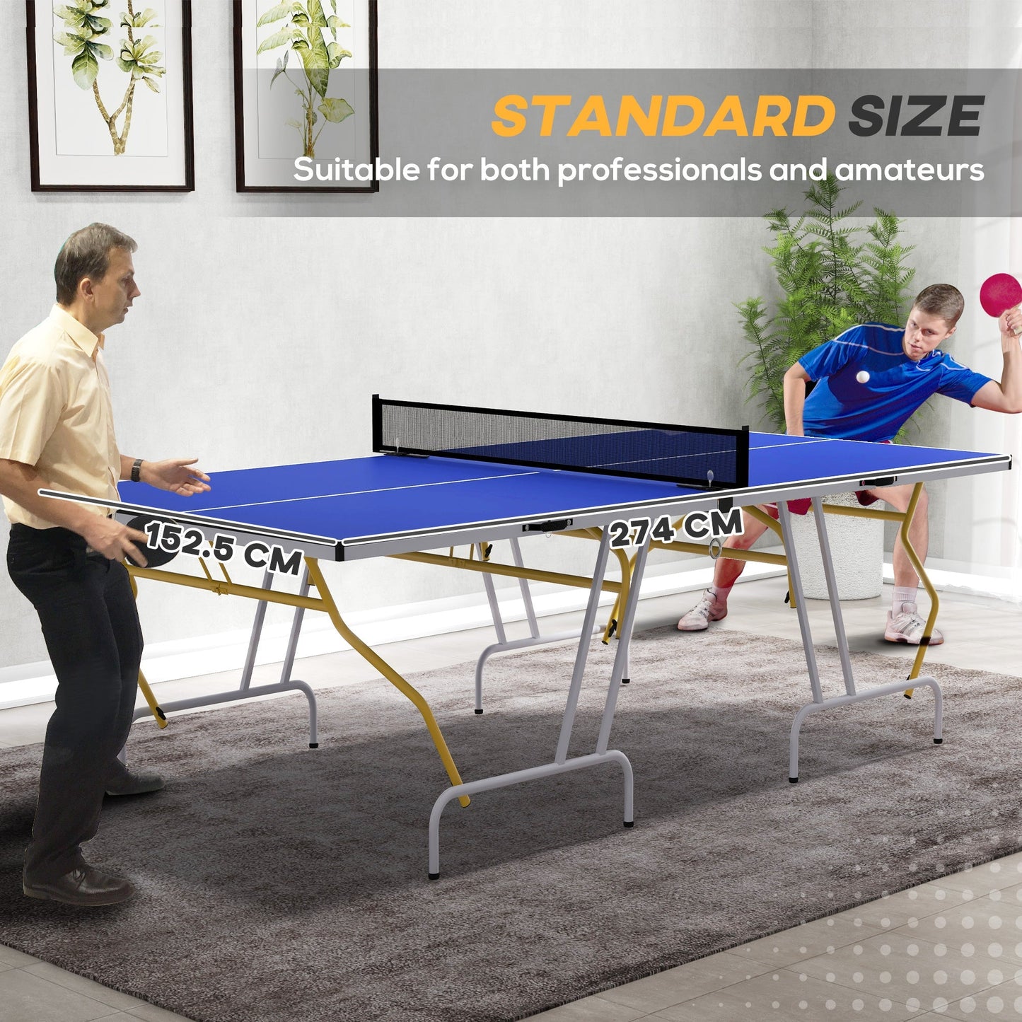 SPORTNOW 9FT Foldable Table Tennis Table, with Cover, Net, Paddles, Balls - Blue