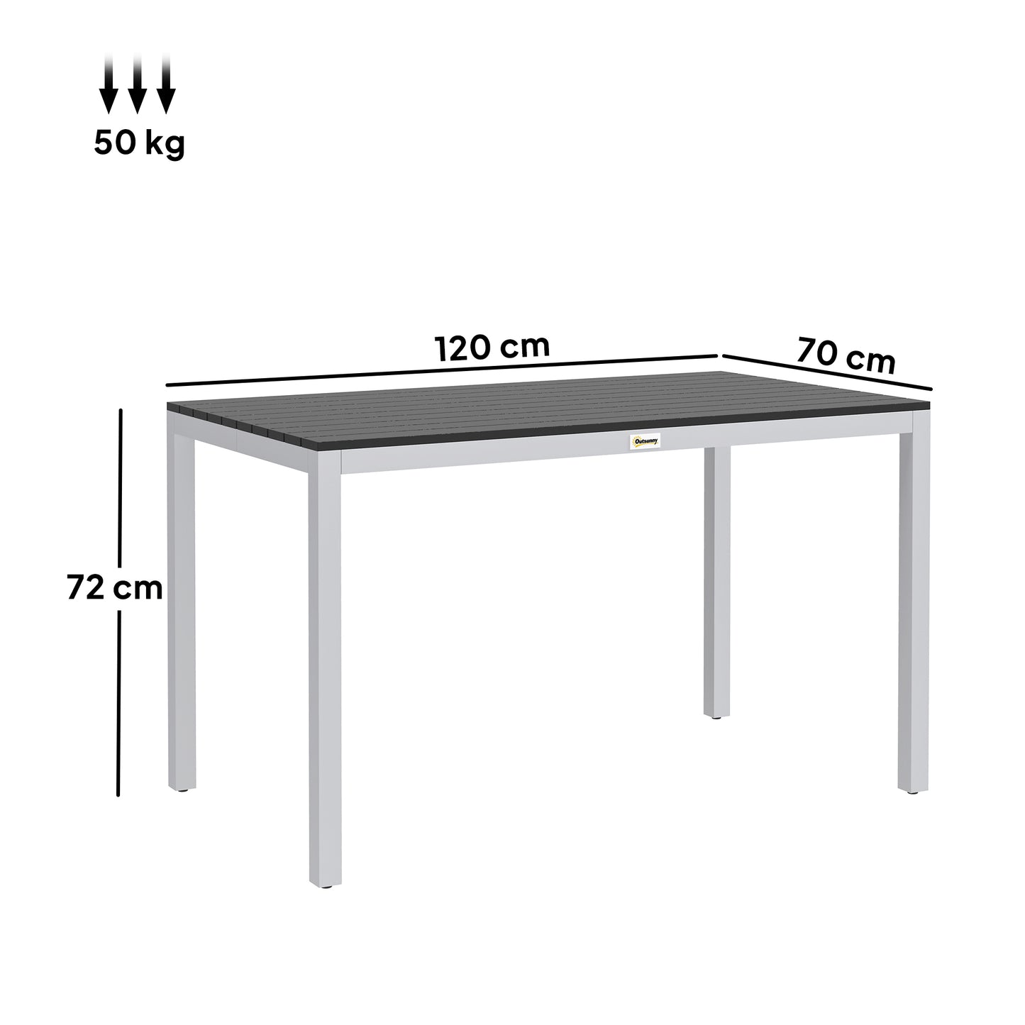 Stół ogrodowy Outsunny dla 4-6 osób, 120 x 70 cm, stół jadalny do użytku na zewnątrz z odporną na rdzę aluminiową ramą, łatwy w utrzymaniu blat z listew, na patio, taras, balkon, czarny