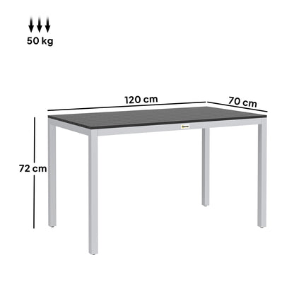 Outsunny Garden Table for 4-6, 120 x 70 cm Outdoor Dining Table with Rust-Resistant Aluminium Frame, Easy Maintenance Slatted Top, for Patio, Terrace, Balcony, Black