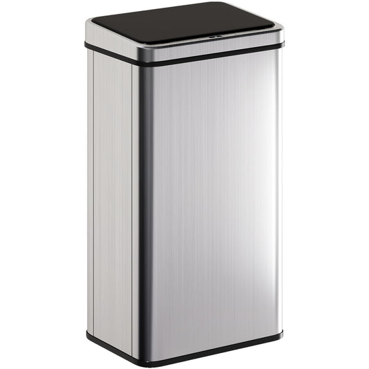 HOMCOM 50L Sensor Bin with Quiet Soft-Close Lid, Automatic Touchless Motion Sensor Kitchen Bin with Fingerprint Resistant Stainless Steel for Hygienic Gyms, Home Office Use, Silver Tone