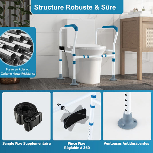 Toilet Safety Rail with Adjustable Height for Elderly-Blue