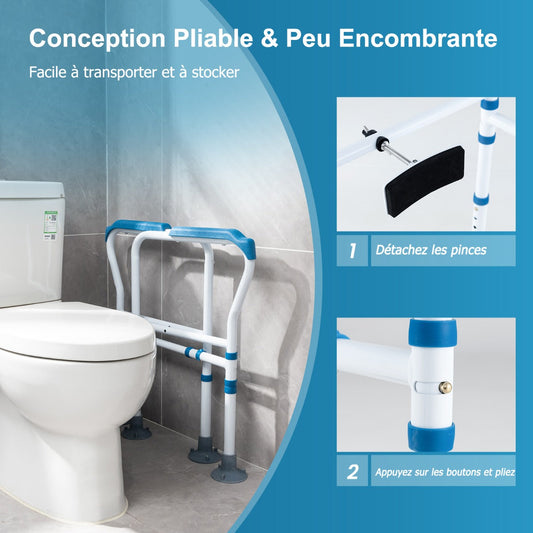 Toilet Safety Rail with Adjustable Height for Elderly-Blue