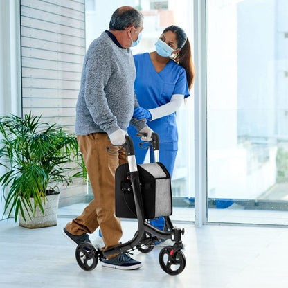 Folding Aluminum Rolling Walker with Zippered Storage Bag and Safe Dual Brake System-Black