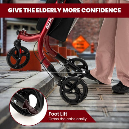 Folding Aluminum Rolling Walker with Zippered Storage Bag and Safe Dual Brake System-Red