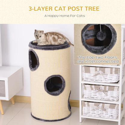 PawHut Cat Tree, Plush, Ф38x70H cm-Beige/Grey