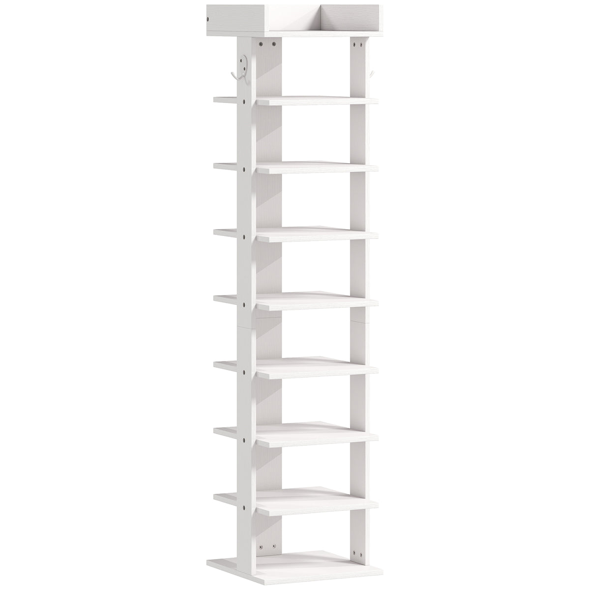 HOMCOM Shoe Rack 9-Tier Shoe Storage Organiser Top Tray Guardrail 2 Hooks 30 x 30 x 128.4 cm White