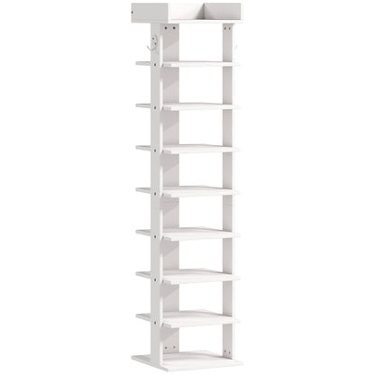 HOMCOM Shoe Rack 9-Tier Shoe Storage Organiser Top Tray Guardrail 2 Hooks 30 x 30 x 128.4 cm White