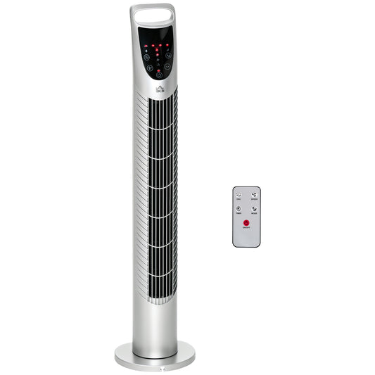 HOMCOM 31 Inch Bladeless Oscillating Tower Fan with 70° Oscillation, Remote Control, 7.5H Timer, 3 Speed 3 Modes, Electric Floor Standing Cooling Fan for Home Bedroom Office, Silver