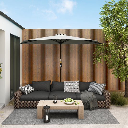 Outsunny Half Round Parasol Umbrella in Light Grey, image 2