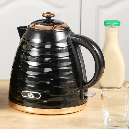 HOMCOM Electric Kettle, 1.7L, Fast Boil, 3kW Water Kettle with Removable Washable Anti-scale Filter, Auto Shut-off, 360¡ Swivel, BPA Free, Black Water Ripple Texture