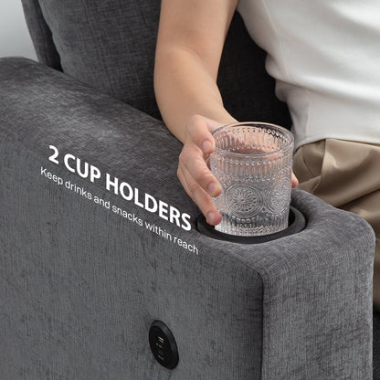 HOMCOM 3 Seater Sofa with USB Ports & Cup Holders - Grey