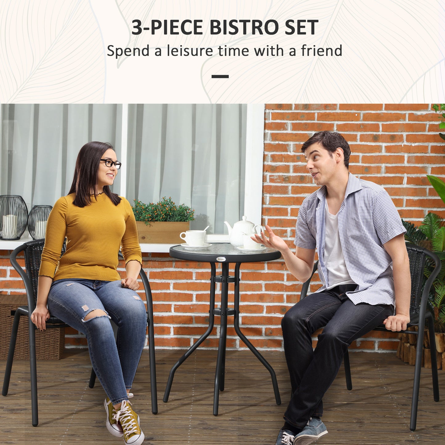 Outsunny 3-częściowy zestaw bistro z rattanu - czarny