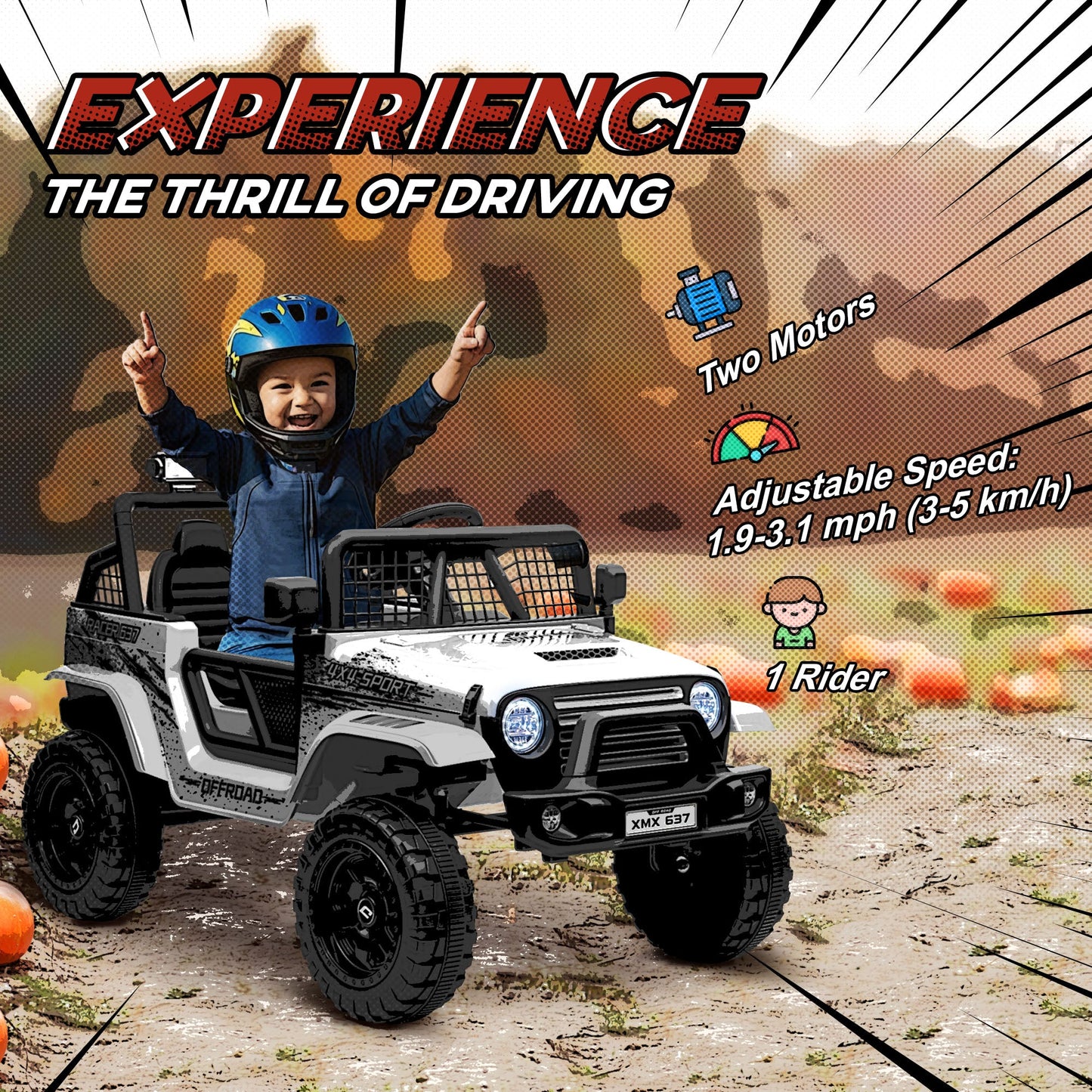 AIYAPLAY 12V Battery Powered Kids Ride-On Car, Electric Truck w/ Spring Suspension, Remote, Music, Horn, Lights, White