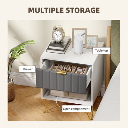 HOMCOM Bedside Table Modern Bedside Cabinet with Drawer and Open Compartment, 45 x 40 x 55, White