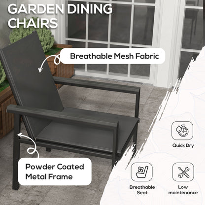 5 Piece Garden Set With Glass Top Dining Table, Outdoor Umbrella Hole And 4 Armchairs With Breathable Mesh Fabric Seats - Grey