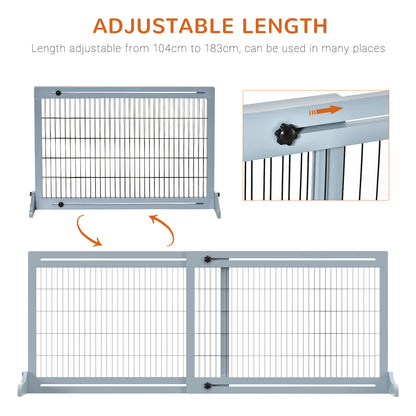 PawHut Freestanding Dog Gate, Foldable Pet Fence, Indoor Wood Barrier, Stair Gate with Support Feet, for Doorway, Hallway, Small and Medium Dogs, 69H x 104-183 cm, Blue-grey