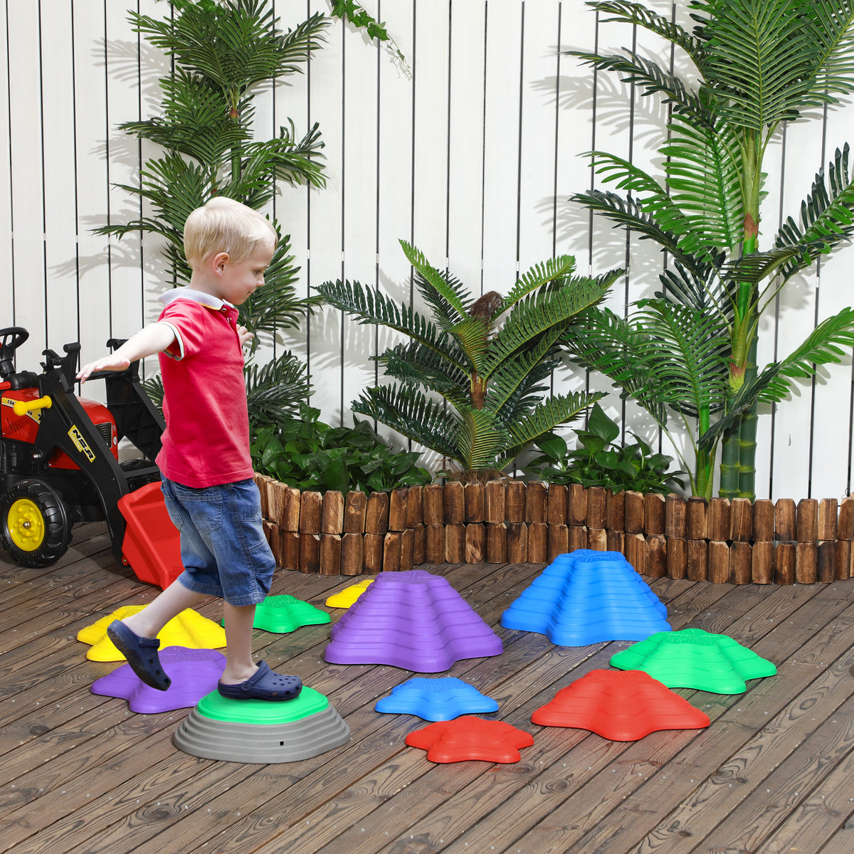 ZONEKIZ Stepping Stones Kids, 11 Pieces Balance Stones for Obstacle Course, Stackable Non-Slip Starfish Shape, Sensory Toys for Balance and Motor Skills Indoors, Outdoors