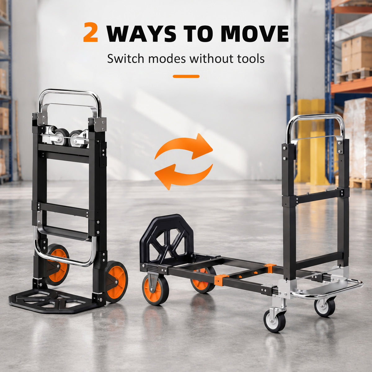 HOMCOM 2-in-1 Folding Sack Truck & Platform Trolley, Heavy Duty 220kg/120kg Hand Truck with Adjustable Platform & Handle