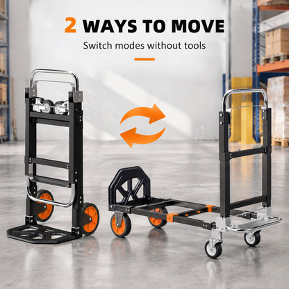 HOMCOM 2-in-1 Folding Sack Truck & Platform Trolley, Heavy Duty 220kg/120kg Hand Truck with Adjustable Platform & Handle