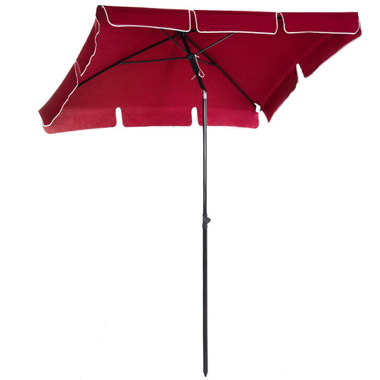 Outsunny Garden Parasol Umbrella, Outdoor Market Table Umbrella with Ruffles & Aluminium Pole, Rectangular Tilting Parasol Sun Shade Canopy, 2 x 1.3m, Red