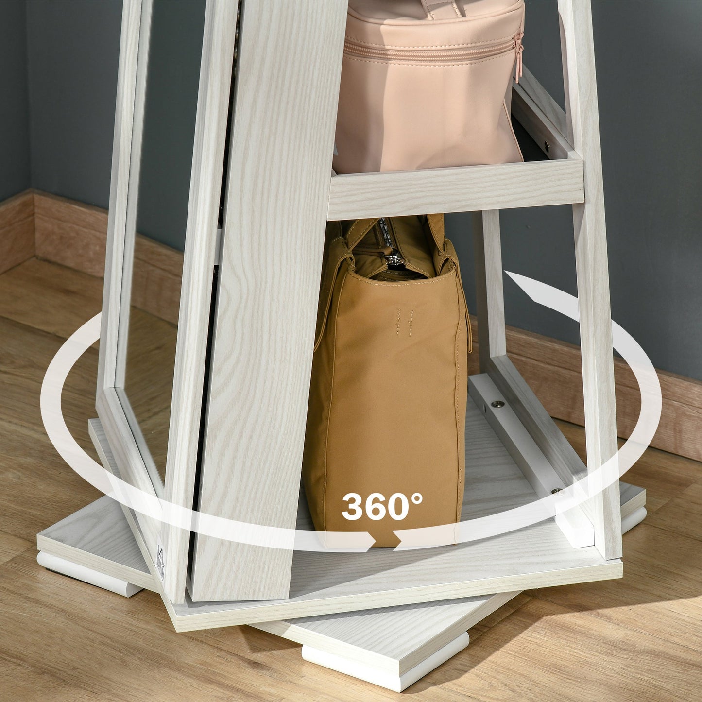 HOMCOM 360¡ Swivel Jewellery Cabinet, Mirror Armoire, Full Length Mirror, Lockable Jewellery Organizer with Built-In Small Mirror, White