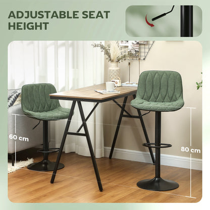 HOMCOM Set of Two Linen-Look Bar Stools - Green