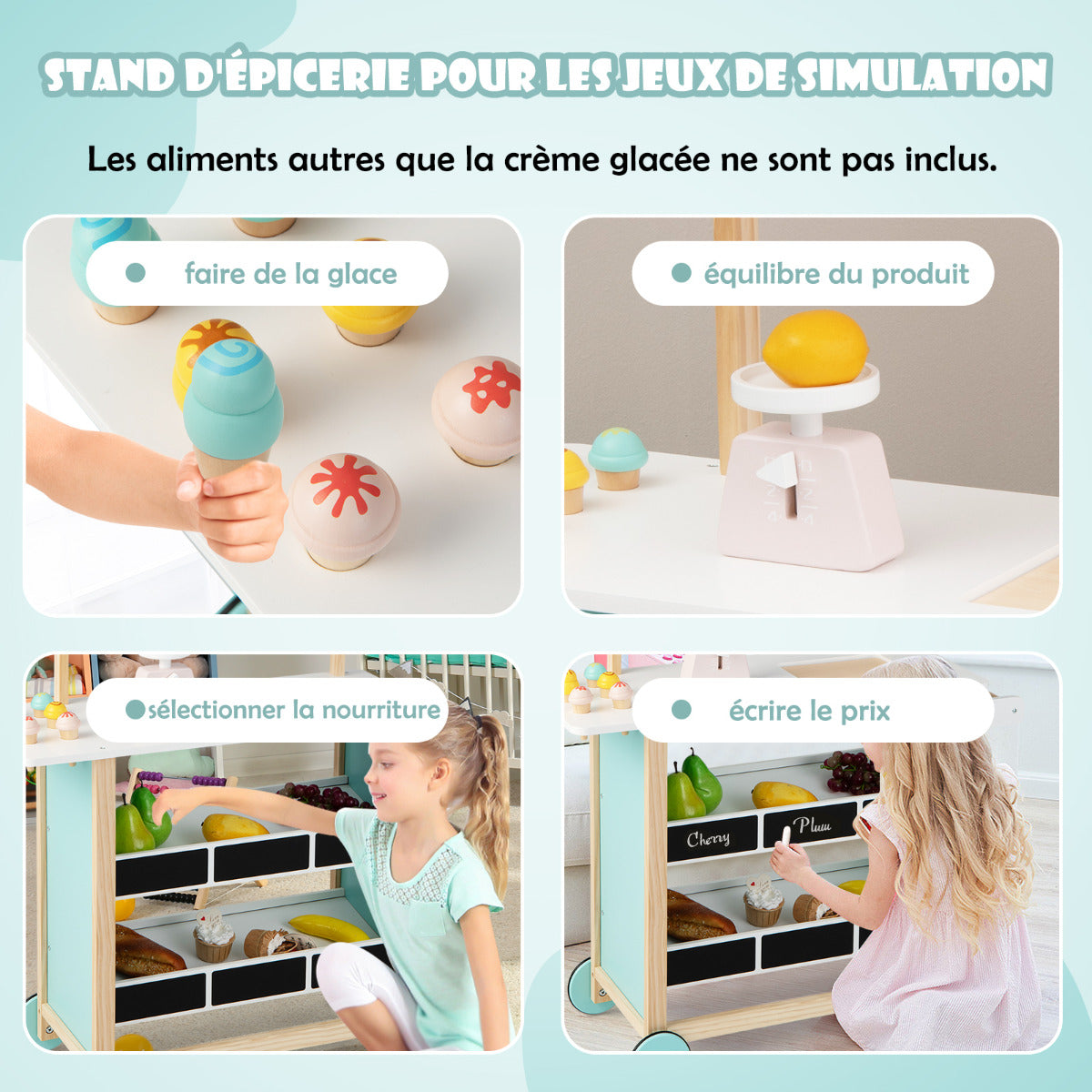Wooden Pretend Play Kids Grocery Store with Chalkboard-Red