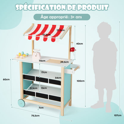 Wooden Pretend Play Kids Grocery Store with Chalkboard-Red